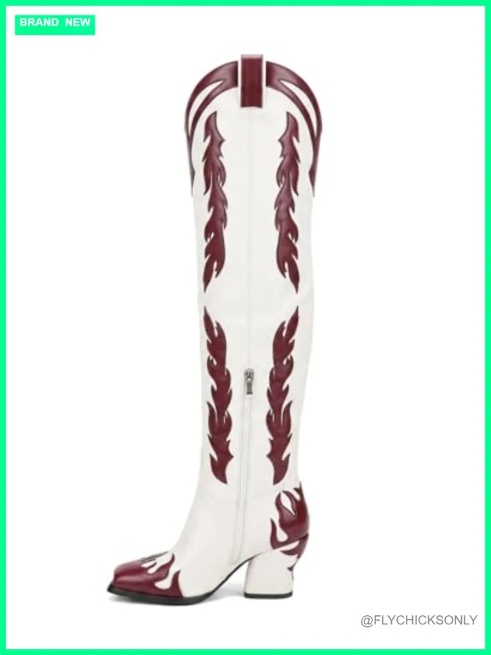 Faux Leather Over-the-Knee Cowboy Boots Pointed Toe Chunky Heel Pull-On
